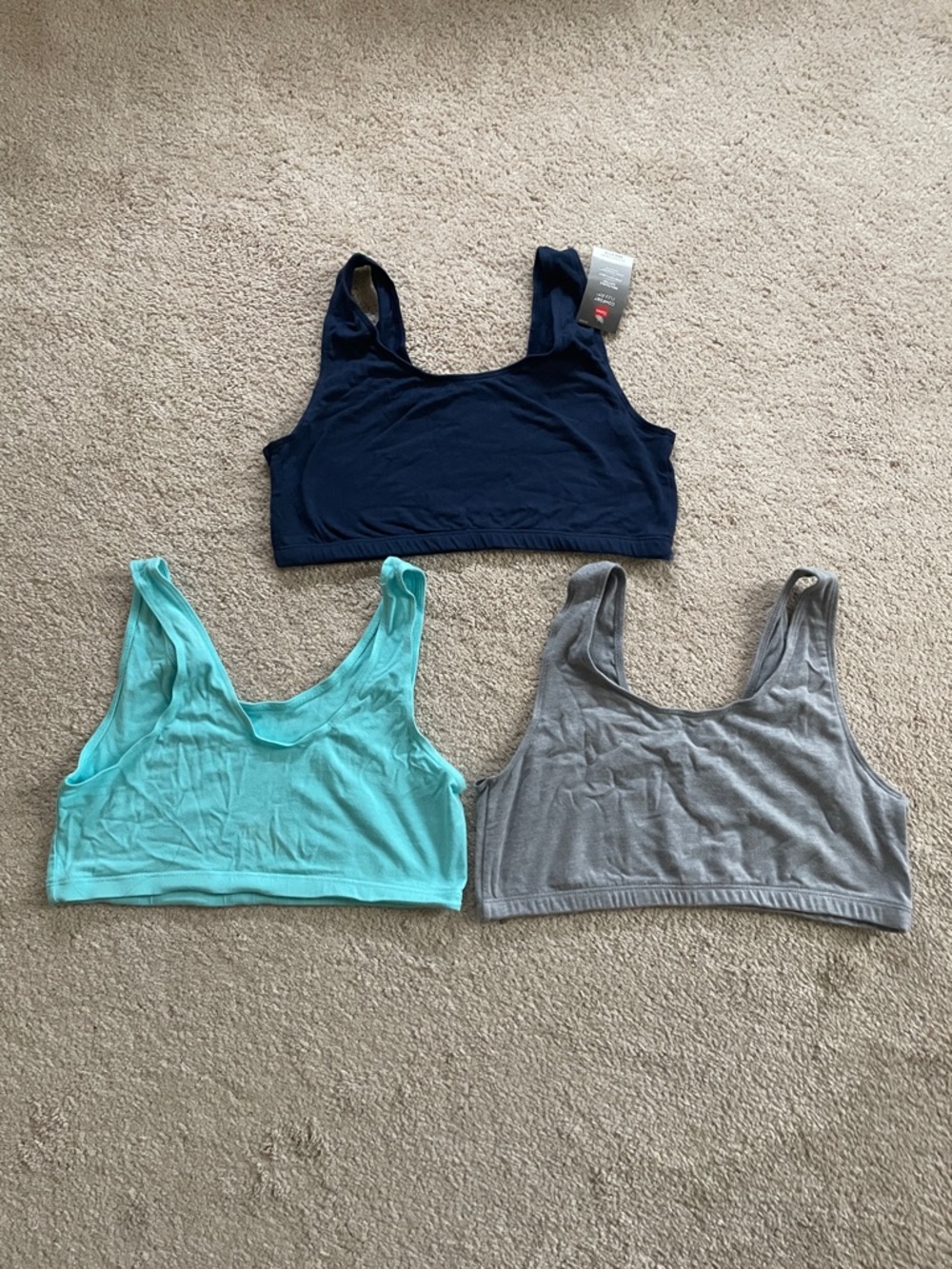 Hanes Bralette Set - Navy, Aqua & Gray Scoop Bralettes